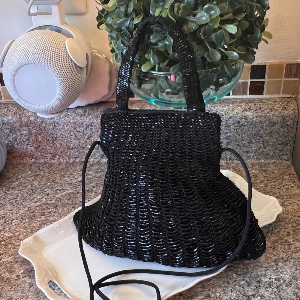 Glass Beaded Handbag Black Good Condition